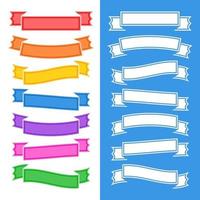 Set of flat isolated colored ribbons and banners on white and blue background. Simple flat vector illustration. With place for text. Suitable for infographics, design, advertising, festivals, labels.