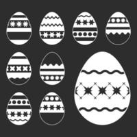 Set of white Easter eggs isolated on a black background. With a pretty abstract pattern. Simple flat vector illustration.