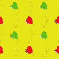 Color seamless pattern of red and green balloons on a yellow background. Simple flat vector illustration. Suitable for Wallpaper, fabric, wrapping paper, covers.