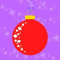 Flat red glass ball. Christmas toy on a purple background