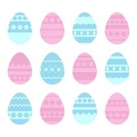 Set of colored isolated Easter eggs on a white background. With an abstract pattern. Simple flat vector illustration. Suitable for decoration of postcards, advertising, magazines, websites.