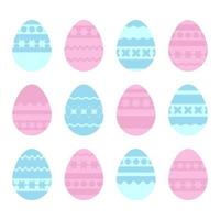 Set of colored isolated Easter eggs on a white background. With an abstract pattern. Simple flat vector illustration. Suitable for decoration of postcards, advertising, magazines, websites.