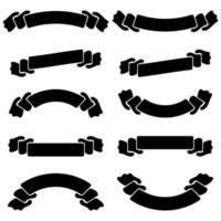 A set of flat black isolated silhouettes of ribbons banners on white background vector