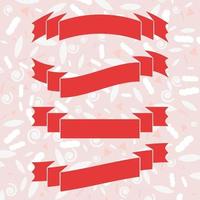 Set of red isolated banner ribbons on a pink spotted background. Simple flat vector illustration. With space for text. Suitable for infographics, design, advertising, holidays, labels.