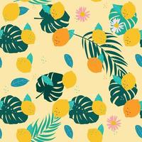Abstract Seamless Pattern Background with Lemon and Palm Leaves Vector Illustration