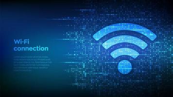 Wi-Fi network icon. Wi Fi sign made with binary code. Wlan access, wireless hotspot signal symbol. Mobile connection zone. Data transfer. Router or mobile transmission. vector