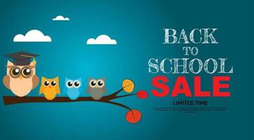 Back to School Sale Background with Owl Teacher. Vector Illustration