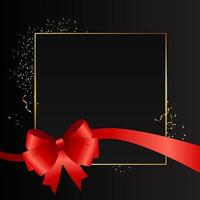 Abstract Black Background with Golden Frame and Red ribbon. Vector Illustration