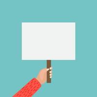 Hands holding blank placard isolated on white background. Vector Illustration