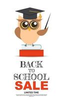 Back to School Sale Background with Owl Teacher. Vector Illustration