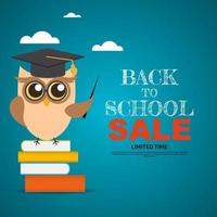 Back to School Sale Background with Owl Teacher. Vector Illustration