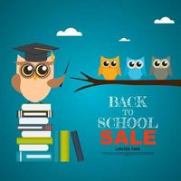 Back to School Sale Background with Owl Teacher. Vector Illustration