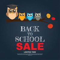 Back to School Sale Background with Owl Teacher. Vector Illustration