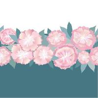 Flower peony garland seamless pattern. Floral bouquet border frame. Flourish greeting card design. Blooming garden pink flowers isolated on light green summer background vector