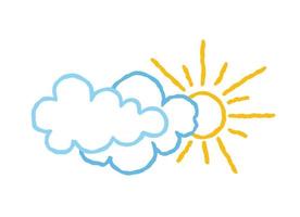 Sun with clouds icon. Doodle line art weather sign illustration vector