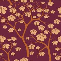 Garden tree with leaves background. Floral branches seamless pattern in eastern style. Plant tile texture. Forest seamless background. vector