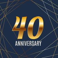 Celebrating 40 Anniversary emblem template design with gold numbers poster background. Vector Illustration