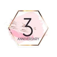 Celebrating 3 Anniversary emblem template design with gold numbers poster background. Vector Illustration