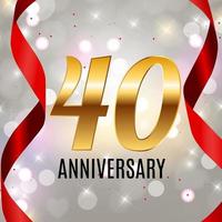 Celebrating 40 Anniversary emblem template design with gold numbers poster background. Vector Illustration