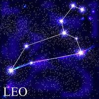 Leo Zodiac Sign with Beautiful Bright Stars on the Background of Cosmic Sky Vector Illustration