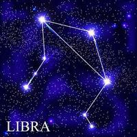 Libra Zodiac Sign with Beautiful Bright Stars on the Background of Cosmic Sky Vector Illustration