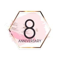 Celebrating 8 Anniversary emblem template design with gold numbers poster background. Vector Illustration