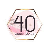 Celebrating 40 Anniversary emblem template design with gold numbers poster background. Vector Illustration