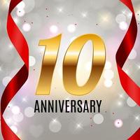 Celebrating 10 Anniversary emblem template design with gold numbers poster background. Vector Illustration