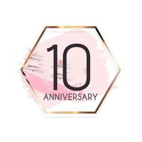 Celebrating 10 Anniversary emblem template design with gold numbers poster background. Vector Illustration