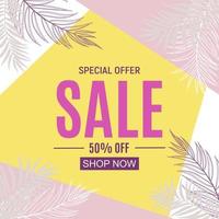 Abstract Summer Sale Background with palm leaves. Vector Illustration