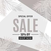 Abstract Summer Sale Background with palm leaves. Vector Illustration