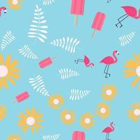 Seamless Pattern background with flamingo, ice cream and palm leaves. Vector Illustration