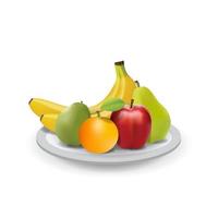 Realistic Natural Fresh Fruits on Plate Summer Isolated Vector Illustration 02
