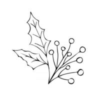 rama de muérdago aislado sobre fondo blanco. ilustración vectorial en estilo doodle dibujado a mano. icono de rama decorativa de navidad vector