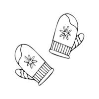 Winter mittens in sketch hand draw style isolated on white background. Vector doodle illustration