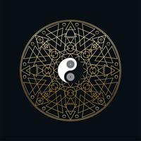 plantilla de meditación con el signo de yin yang en mandala vector