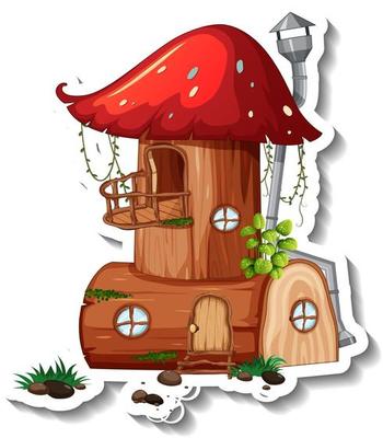 A sticker template with Mushroom house isolated