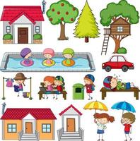 Set of different doodle kids cartoon character vector