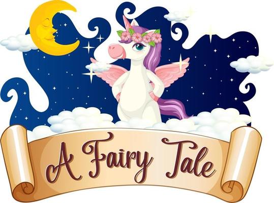 A Fairy Tale font with unicorn cartoon character standing on a cloud