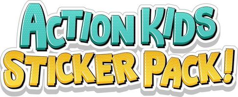 Font design with Action Kids Sticker Pack word vector