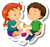 Sticker template with kids trying to smoke cigarette cartoon character isolated vector