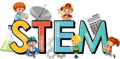 STEM education logo with many children cartoon character