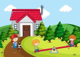 Playground scene with many kids vector