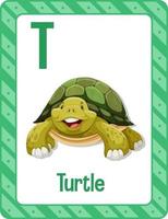 Alphabet flashcard with letter T for Turtle vector