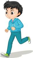 Boy doing running exercise cartoon character isolated vector