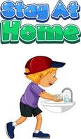 Stay At Home font design with a boy washing his hands on white background vector