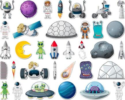 Set of stickers with Solar system objects isolated vector