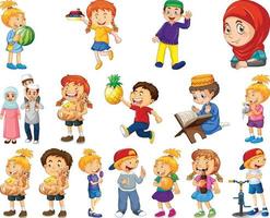 Children doing different activities cartoon character set on white background vector