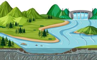 Nature scene landscape with dam and soil layers vector