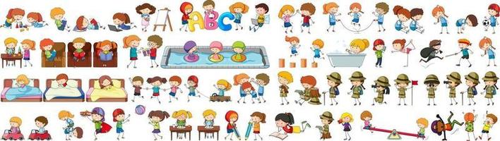 Set of different doodle kids cartoon character vector